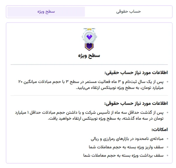 حساب ویژه در نوبیتکس